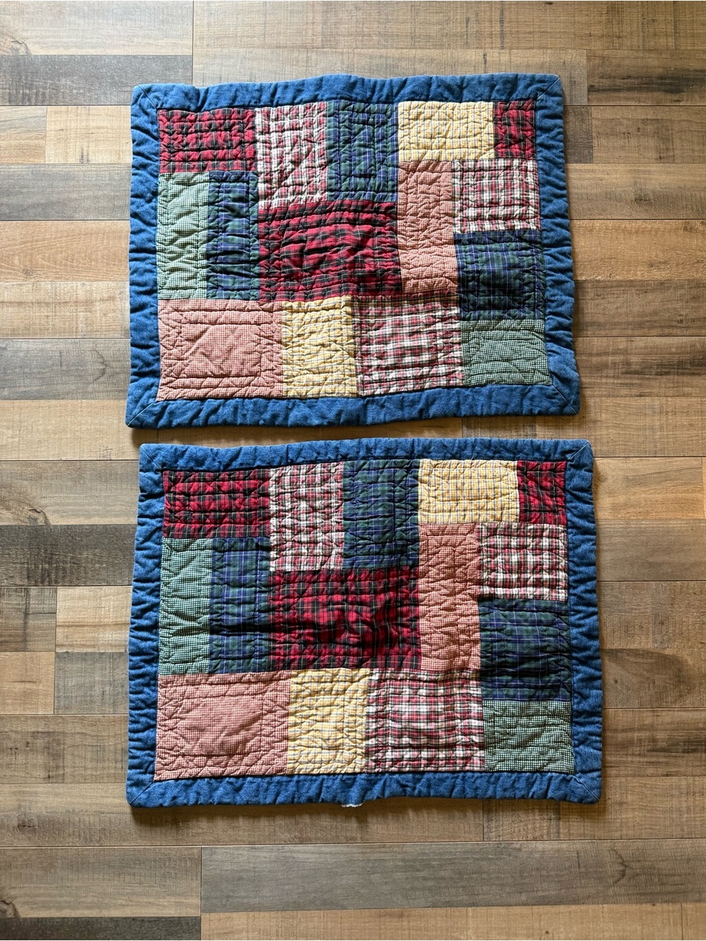 Nobility Dillards quilted look denim colorful pillow cases. Flaw